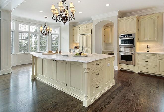 close-up of textured laminate floors in a kitchen in Westmoreland